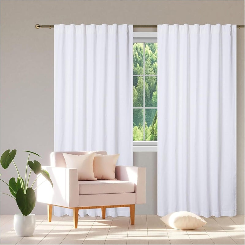 Bedding Craft White Cotton Tab Top Curtains 50x84 Set of 2, 84-Inch White Drapes for Living Room, Washable Curtains, Bedroom Living Room Curtain - Image 1
